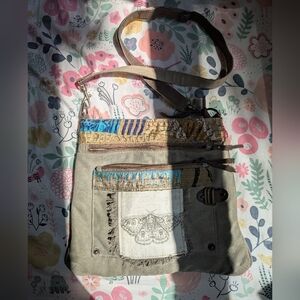 Canvas Moth Print Shoulder Bag